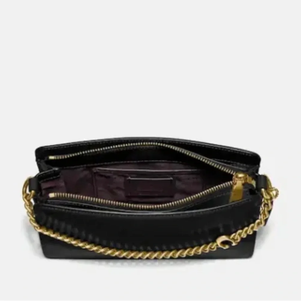 COACH Signature Chain Crossbody 78801 Black Leather with signature gold chain_8